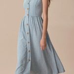 Rihoas Blue Lapel Plaid Sleeveless Shirt Midi Dress Photo 0