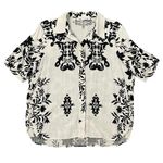 ZARA Women's Linen Blend Top Button down Floral Boho Oversized Black White sz M Photo 2