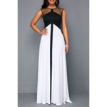 Mikael Aghal Elegant Black & White Satin Dress Crochet Embellished Top Size 8 Photo 4