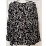 J Jill NWT Sz LG Black White Tropical Floral HiLo Popover Blouse Ruffle Peasant Photo 1