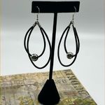Double Leather Corded Dangling Earrings w/ Silver Photo 2
