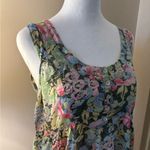 Green and Pink Floral Asymmetrical Tank Top with Relaxed Fit Size 8 White Photo 1