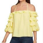 1. State  yellow off shoulder ruffle short sleeve chiffon halter top small Photo 0
