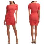 Guess  Dress NWT Ruched Bodycon Short Sleeve Mini Puff Sleeve Red Women's Large Photo 2