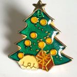 Vintage Enamel Christmas Holiday Tree Presents Pin Stocking Stuffers Green Photo 1