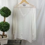 Katherine NY White & Pink Embellished V Neck Long Sleeve Sheer Tunic Top S Photo 1