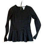 Carmen Marc Valvo  Long Sleeve Zip Stretch Peplum Hem Blouse Womens S Black Top Photo 0