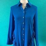 ZARA NWT Basic Blue Mesh Ruffled Long Sleeve Button-Down Shirt Size XS Photo 1