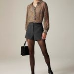 J.Crew Ruffle Button Down Leopard Print Crinkle Chiffon Blouse Size 0 Photo 2