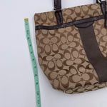 Coach  F28504 Brown Tan Signature Stripe Shoulder Tote Bag Purse Classic Logo Photo 8