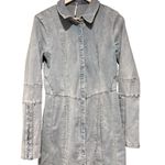Free People  Thea Blue Denim Long Bell Sleeve Mini Dress Size Small Photo 3