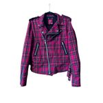 VTG Plaid Moto Jacket Womens Extra Large XL Biker Punk Rock Goth Zip Red Photo 1