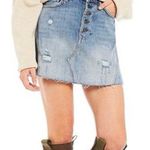 Free People  we the free breezy denim distressed raw hem mini skirt Photo 0