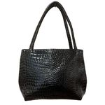 Vintage IFO New York Croc Embossed Patent Leather Bag Black Formal Photo 1