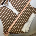 Womens Brown XXL White Stripe Waffle Long Sleeve Henley Thermal Knit Top Shirt Photo 5