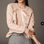 Anthropologie Beaded Bow Sweatshirt in Pink Retail $138 Photo 0