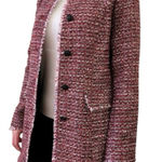 Karl Lagerfeld Paris Long Tweed Single Breasted Frayed Jacket Red Women Size 6 Photo 0