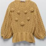 ZARA  Mustard Peplum Sweater with Puff Sleeves Sz S LN Cotton Blend Photo 2