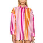 Beach Riot  Alexa Top PL Sunset Stripes Cotton Coverup Pink Orange Resortwear Photo 4