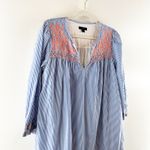 J. Crew Leda Popover Embroidered Striped 3/4 Sleeve Cotton Mini Dress Blue Small Photo 3