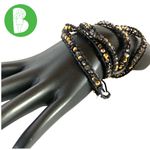 Victoria Emerson GOLD & BLACK BEADS WITH BLACK LEATHER WRAP BRACELET Photo 1