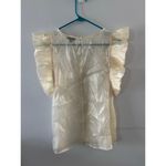 Mittoshop  Womens Sheer Y2K Festival Top Size Small Cream Flutter Sleeve Rave Photo 1