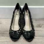 Impo  Black Faux Leather Lattice Caged Peep Toe Pumps Stiletto Heels Size 9.5 Photo 1