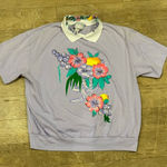 Blair Vintage 80s  Floral Polo Sweatshirt Short Sleeves Lilac Purple Size L Photo 0
