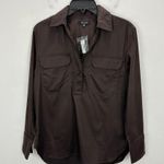 Madewell Utility Long Sleeve Popover Shirt Dark Carob Stretch Cotton XXS NWT Photo 5