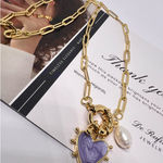 Gold Purple Heart charm necklace with freshwater pearl charm Photo 0