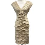 Adrianna Papell  Champagne Gold Metallic Tiered Ruffle Empire Waist Dress Formal Photo 2