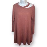 Cotton Emporium Ripped Neck Sweater Dress Cutout Swing Knit Mocha Pink M Photo 2