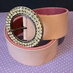 Amsterdam Heritage Luxe 80 US Medium Pink Rhinestone Italian Leather Belt Preppy Photo 0