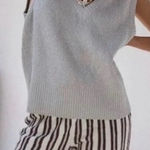 Free People  FP Beach Gray V-Neck Sleeveless Sweater Vest Oversized Tight Knit M Photo 0