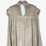 POL  Antique Taupe Ruffled Smocked‎ Long Sleeve Oversized Blouse Sz S Photo 4