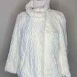 High Neck Faux Fur Textured Jacket Cream Sz Small Photo 0