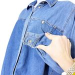 Topshop Moto Denim Button Up Shirt Women’s Size 4 Blue Long Sleeve Jean Top Photo 3