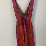 Alice + Olivia Ombre Low V-neck Mini Dress Pink Purple Red Silk Metallic GUC S Photo 0