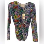 Johnny Was  Floral Mesh Ruched Long Sleeve Top - Boho Vibrant Print small NWT Photo 1