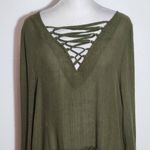 Entro Army Green Lace-Up Blouse Size Large Green Ruffle Blouse Photo 2