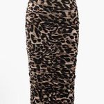 Micas Leopard Print Ruched Slit Midi Skirt Photo 0