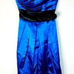 Speechless  Strapless Blue Satin Dress with Black Bow - Size 3 Photo 0