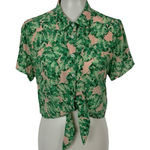 Anthropologie  Chloe Oliver Top Medium Green Silk‎ Button Down Luxe Photo 0