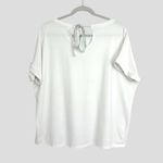 Orsay White Flamingo Top Women’s L – Silver Glitter Pearls Ribbon Tie Back Y2K Size L Photo 3