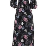 Nicholas Black Purple Floral 100% Silk Square Neckline A Photo 0