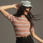 Anthropologie Black White Houndstooth Plaid Tweed frayed newsboy baker boy hat cap gold tone button-One Size (O/S) Photo 1