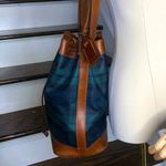 Ralph Lauren Black Watch Plaid LRG Leather Canvas Drawstring Bucket Shoulder Bag Photo 4