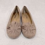 Neiman Marcus  Tan Suede Scalloped Ballet Flats with Ruched Bow Detail Size 7 Photo 1
