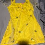 Sugar Thrillz Yellow Mini Dress with Mesh Sleeves and Pineapple Embroidery Size L Photo 3