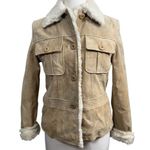 wilson's leather Women's  Maxima Beige Suede Leather Jacket with Fur Trim - Size S Photo 0